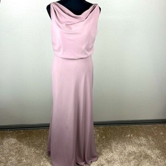 Jenny Yoo Madelyn Floor Length Formal Gown Cowl Neck Sleeveless V-Back Zipper 10 - Picture 4 of 13